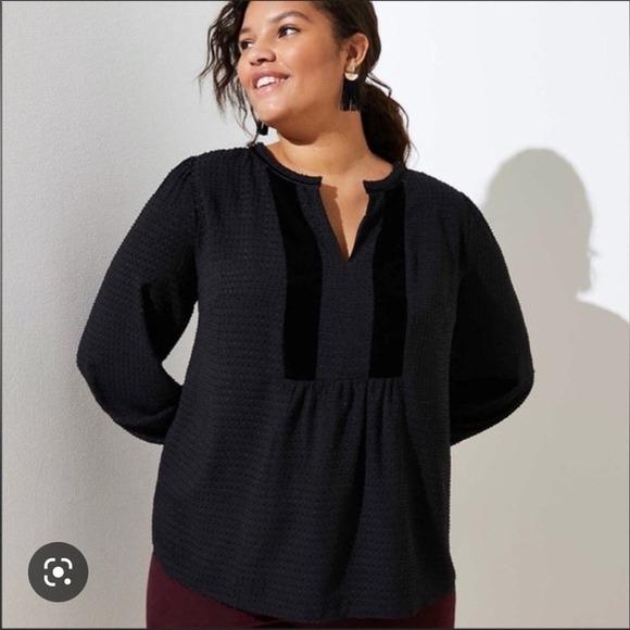 LOFT Tops - Loft Plus Velvet Trim Swiss Dots Long Sleeve Blouse Black Size 16